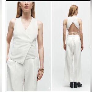 ZARA white linen blend open back vest size medium